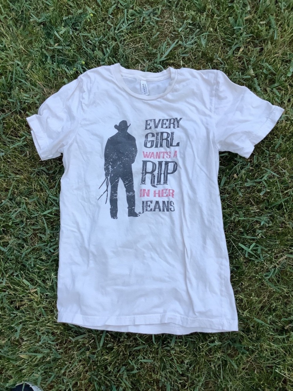 Bella Canvas White Graphic Tee with Black & Pink Print